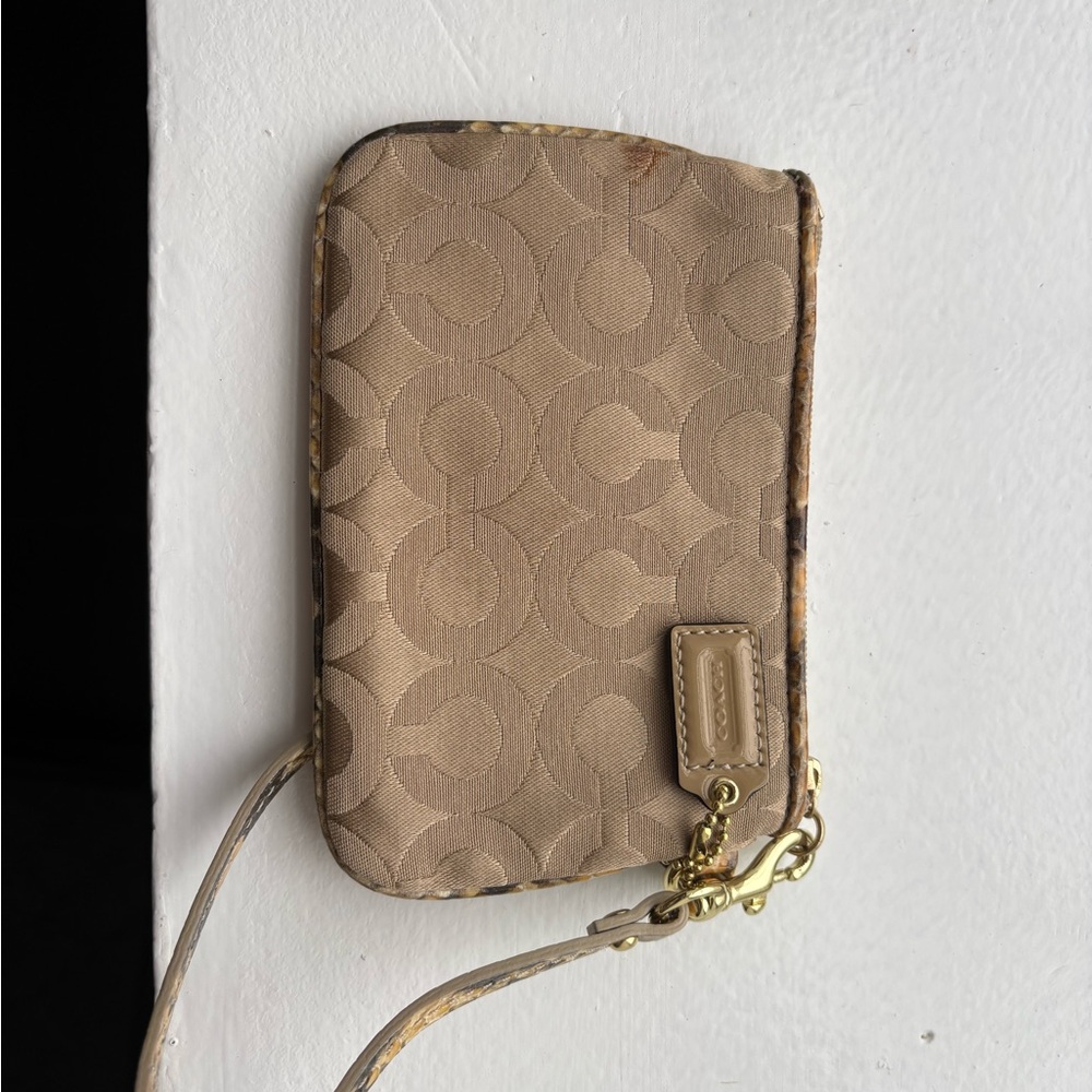Coach Madison Op Art C Python Embossed Wristlet Signature Canvas Gold Khaki - Picture 3 of 4